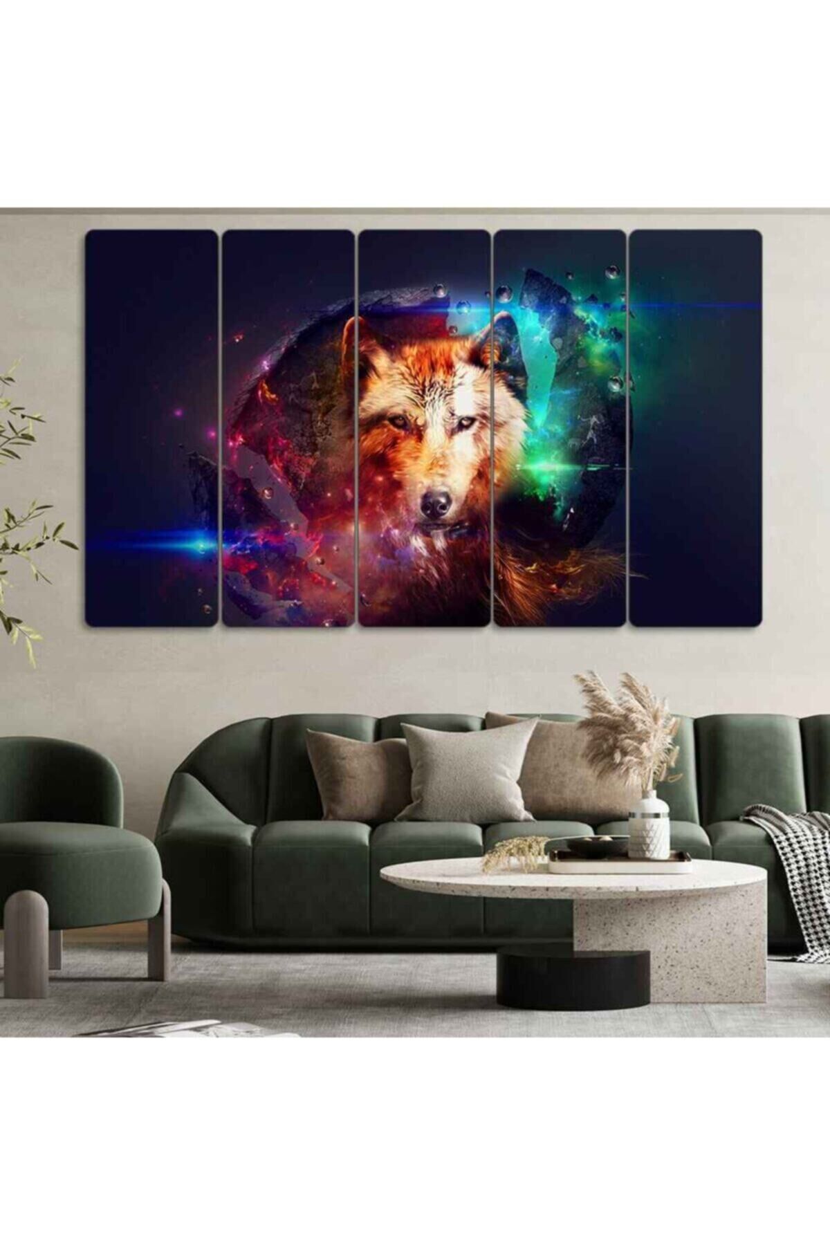Renkli Kurt - 5 Parçalı Tablo