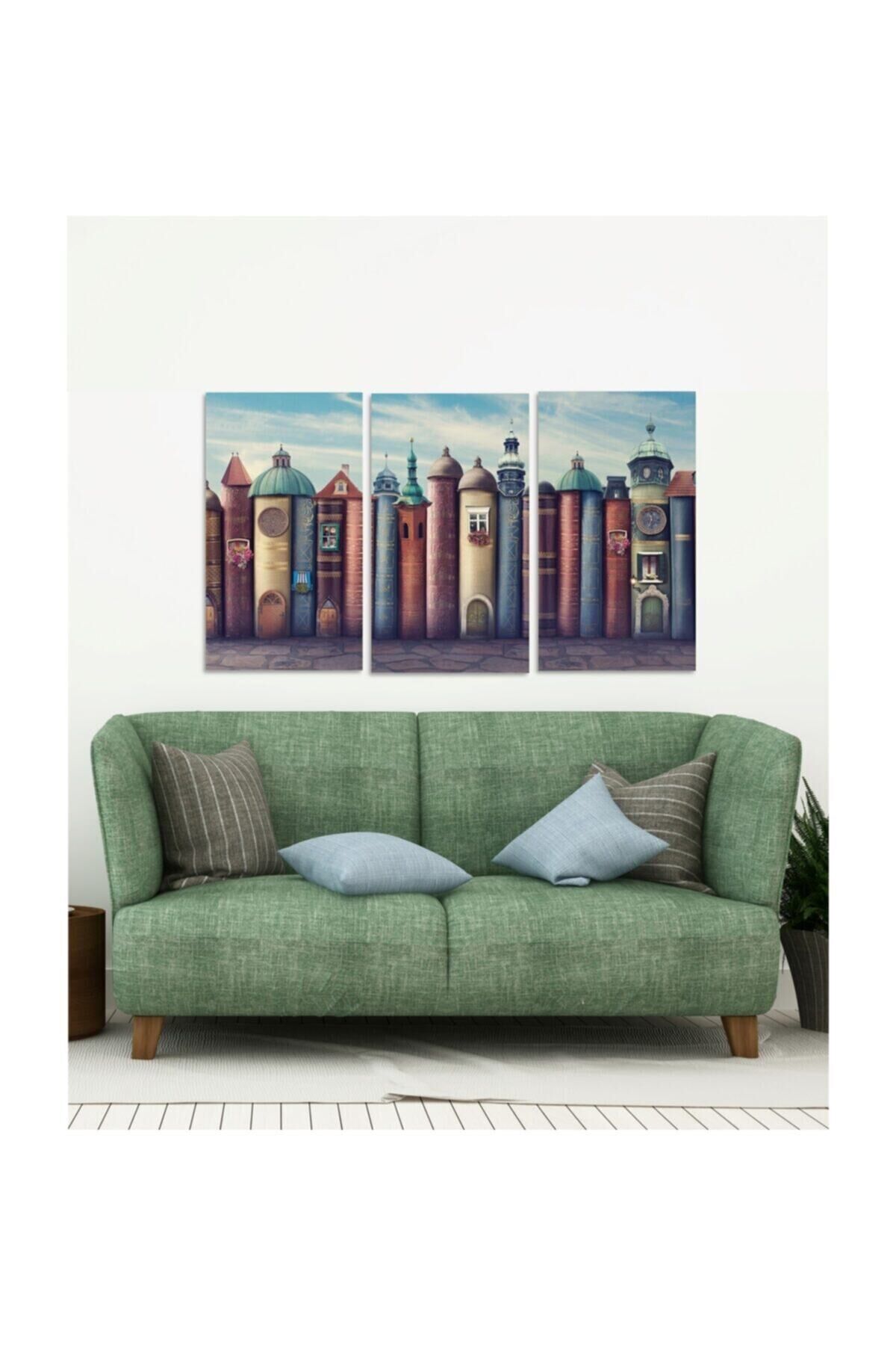 Hediyelik,dekoratif- Kitaptan Evler 3 Parça Mdf Tablo