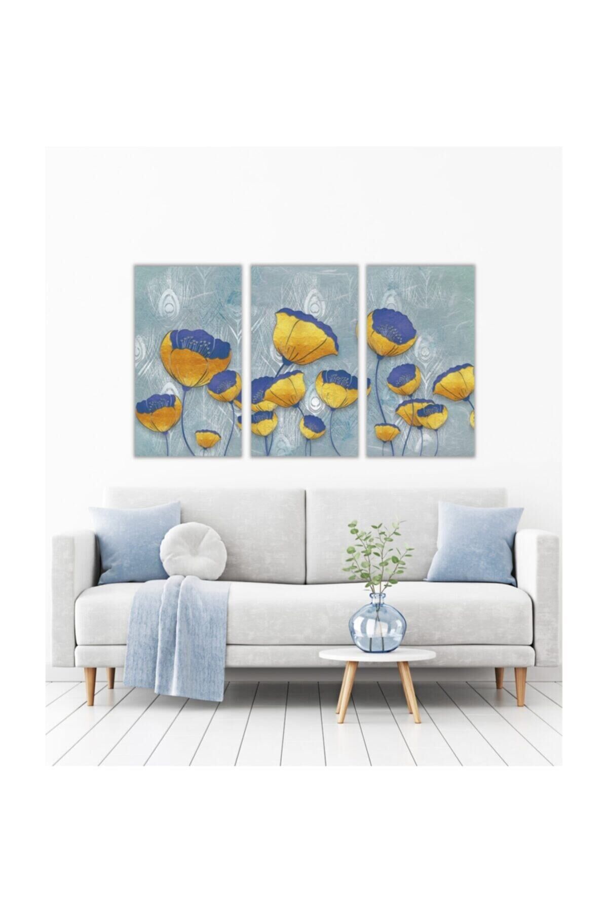 Hediyelik,dekoratif- Soft Çiçekler 3 Parça Mdf Tablo