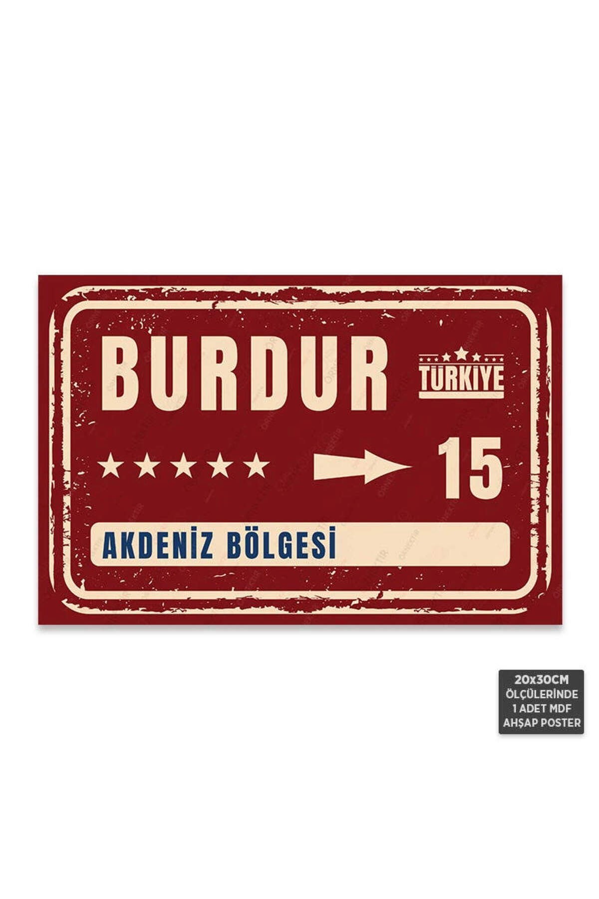 PT1059 - Burdur Şehir Tabelası Retro Mdf Ahşap Poster (20x30cm)
