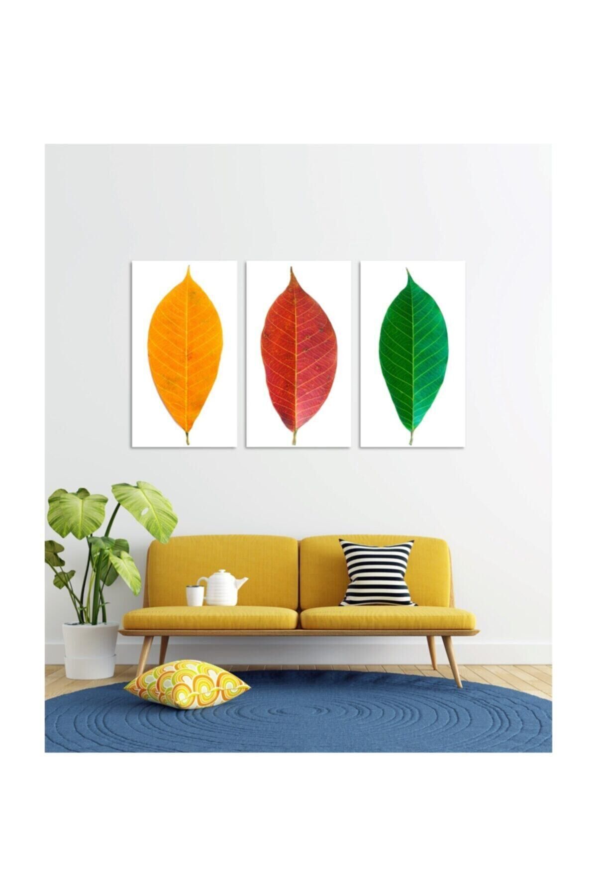Hediyelik,dekoratif- Renkli Yapraklar 3 Parça Mdf Tablo 2