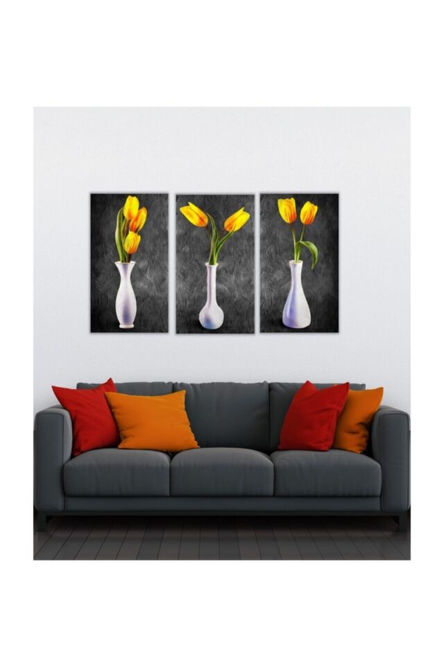 Hediyelik,dekoratif- Vazoda Çiçekler 3 Parça Mdf Tablo