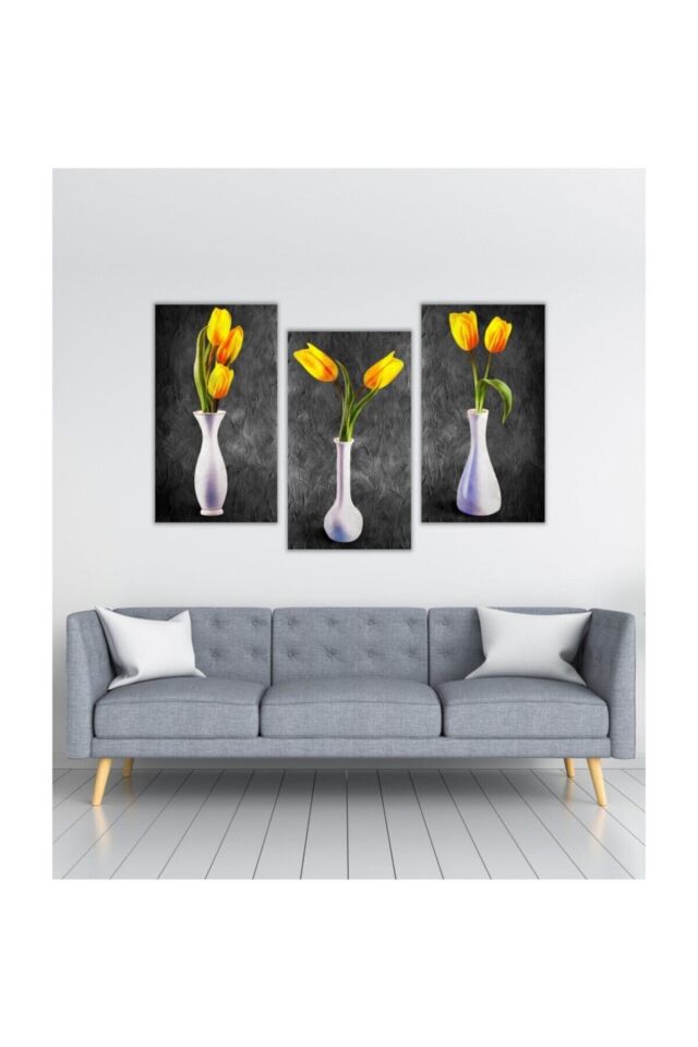 Hediyelik,dekoratif- Vazoda Çiçekler 3 Parça Mdf Tablo