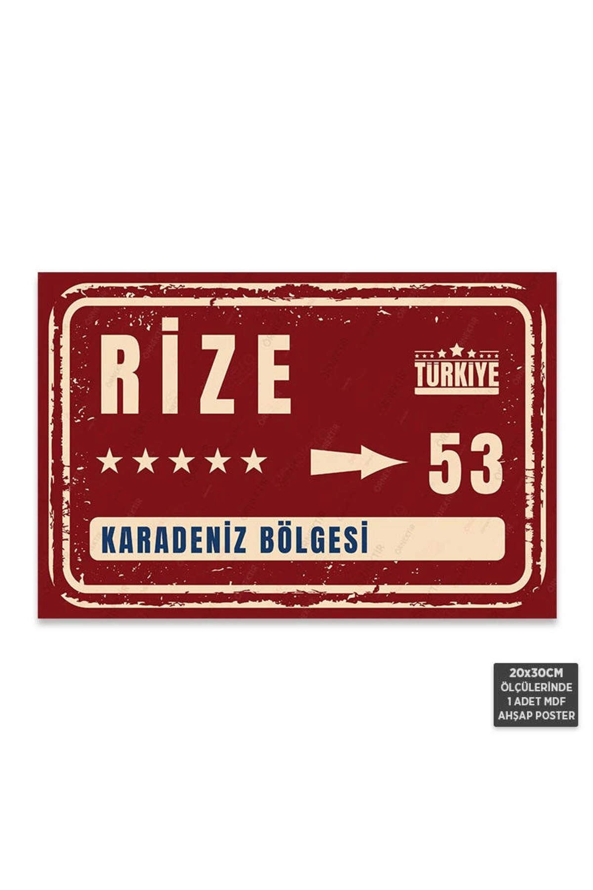 PT1137 - Rize Şehir Tabelası Retro Mdf Ahşap Poster (20x30cm)