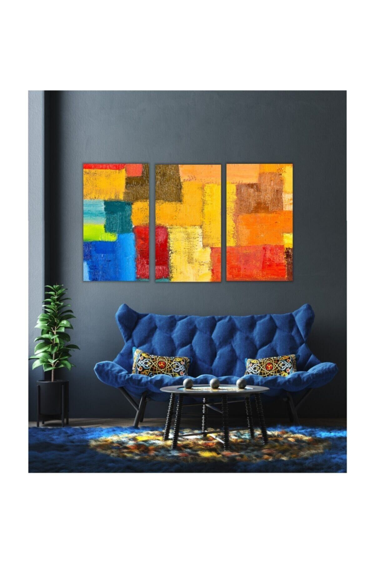 Hediyelik,dekoratif- Soyut Boyalar 3 Parça Mdf Tablo