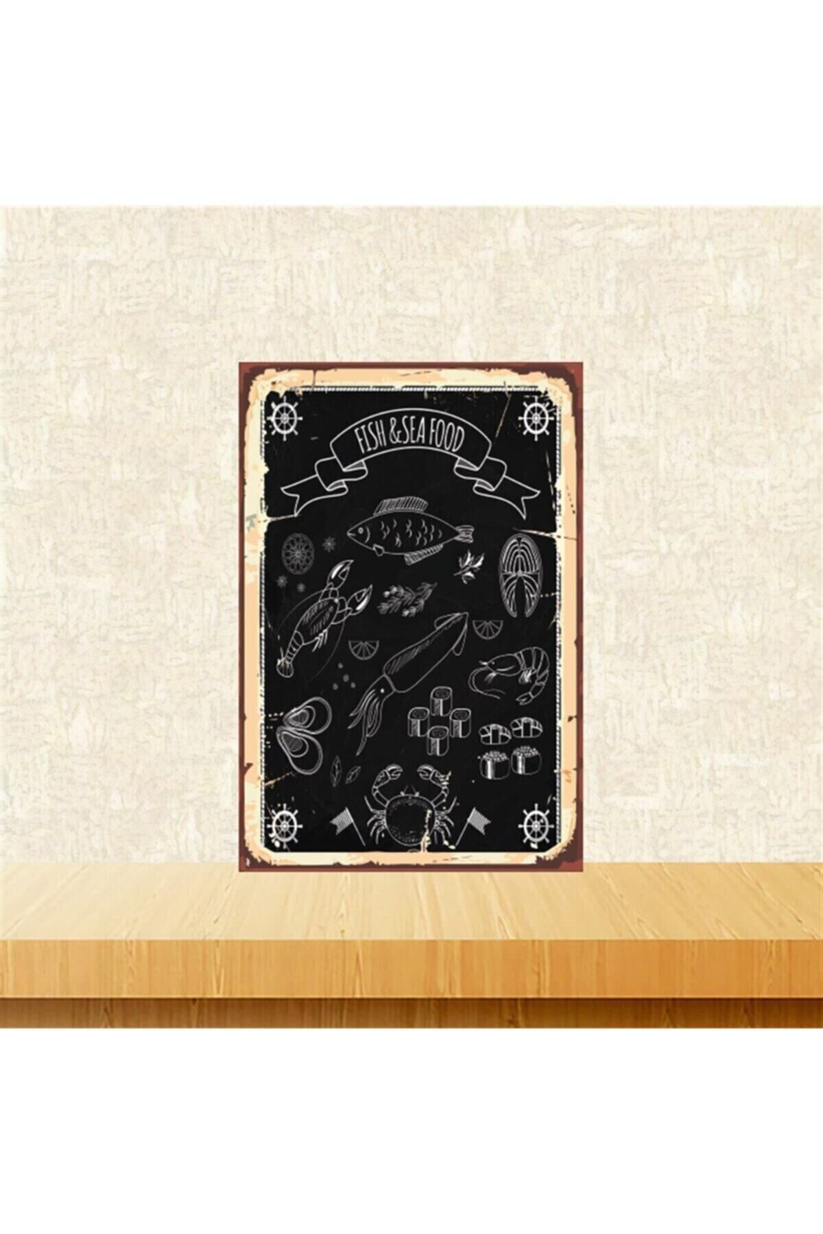 Fish Sea Food 20-30 Cm Retro Ahşap Tablo Tkfx5299