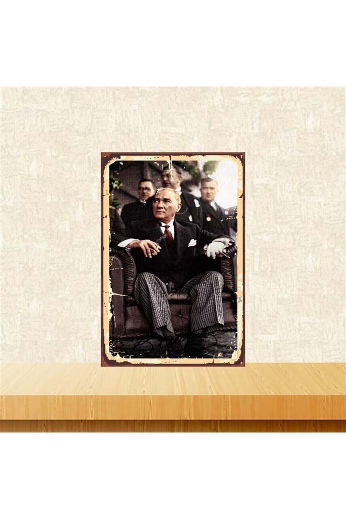 Mustafa Kemal Atatürk Tasarımlı Retro Ahşap Poster 20-30 Cm