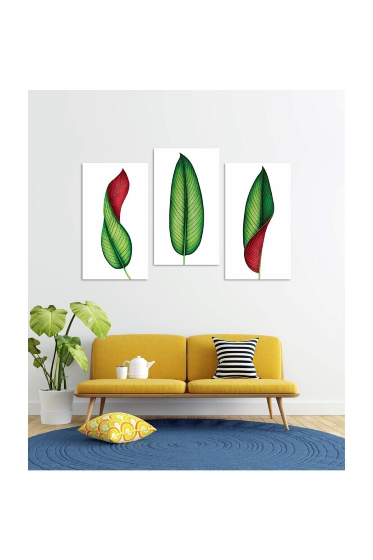 Hediyelik,dekoratif- Renkli Yapraklar 3 Parça Mdf Tablo