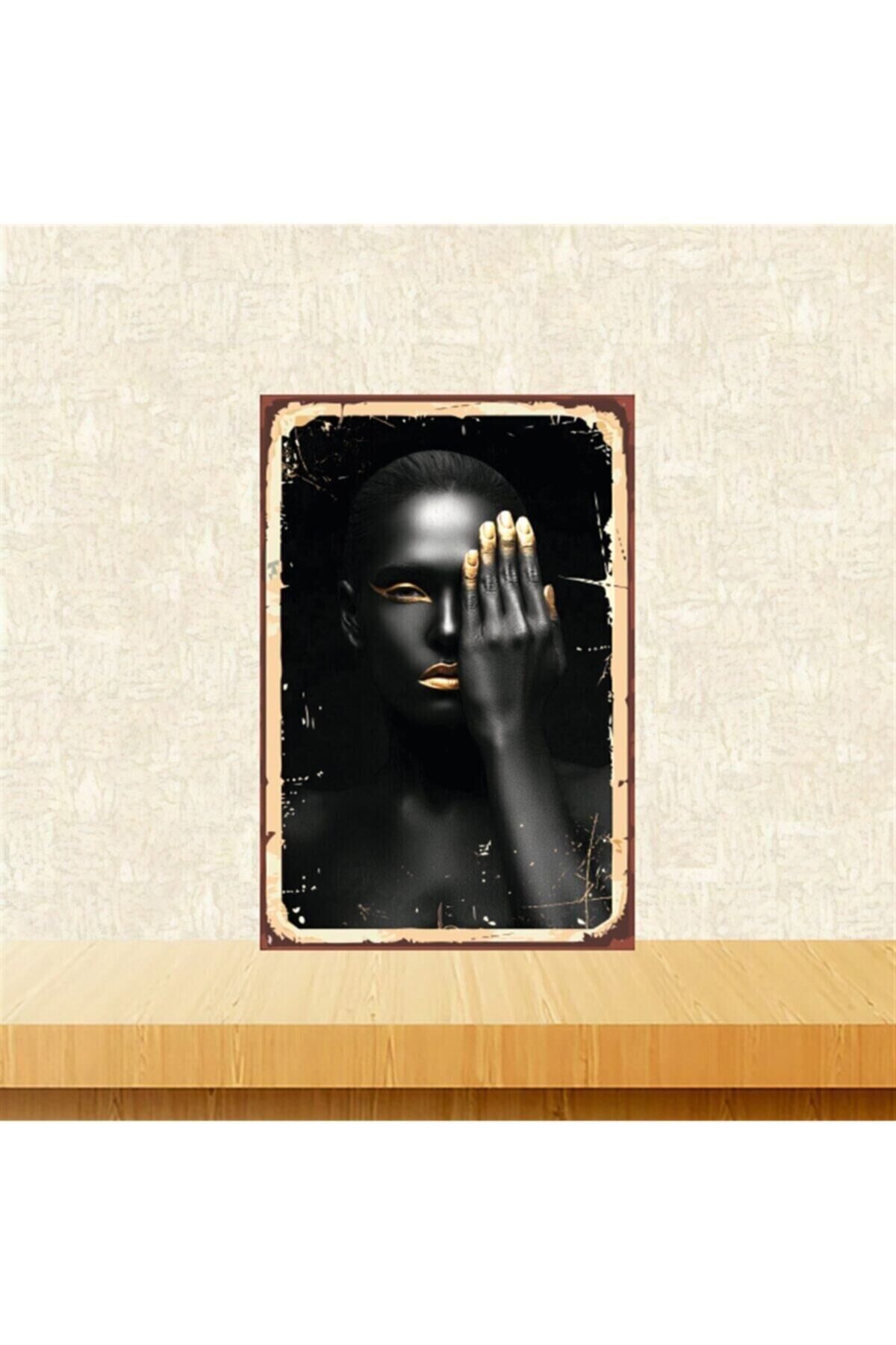 Tek Yüzlü Siyahi Kadın 20-30 Cm Retro Ahşap Tablo Tkfx4849