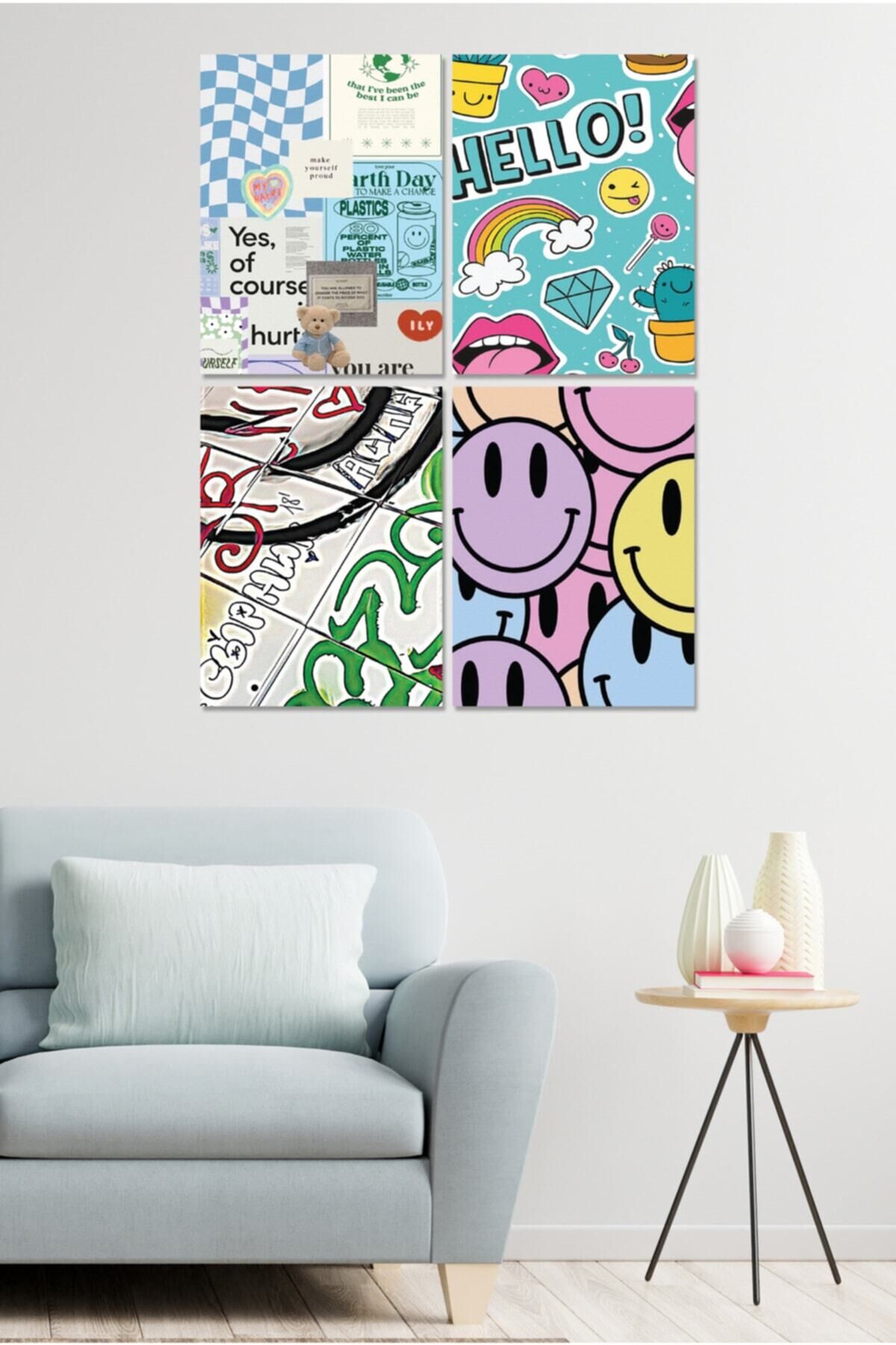 4 Parçalı Çerçeve Görünümlü Mdf Tablo Seti Dnu079