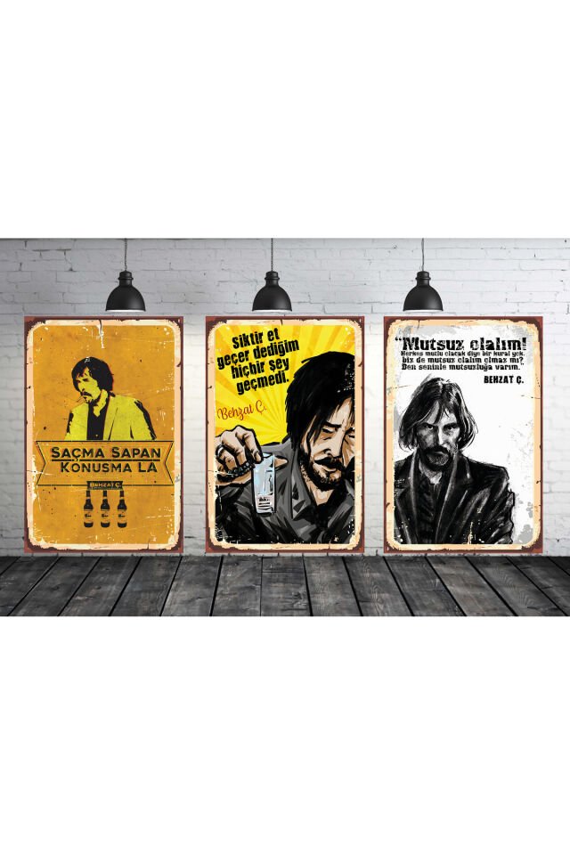 Saçma Sapan Konuşma La Seti 3 Adet 20x30 Cm Retro Ahşap Tablo
