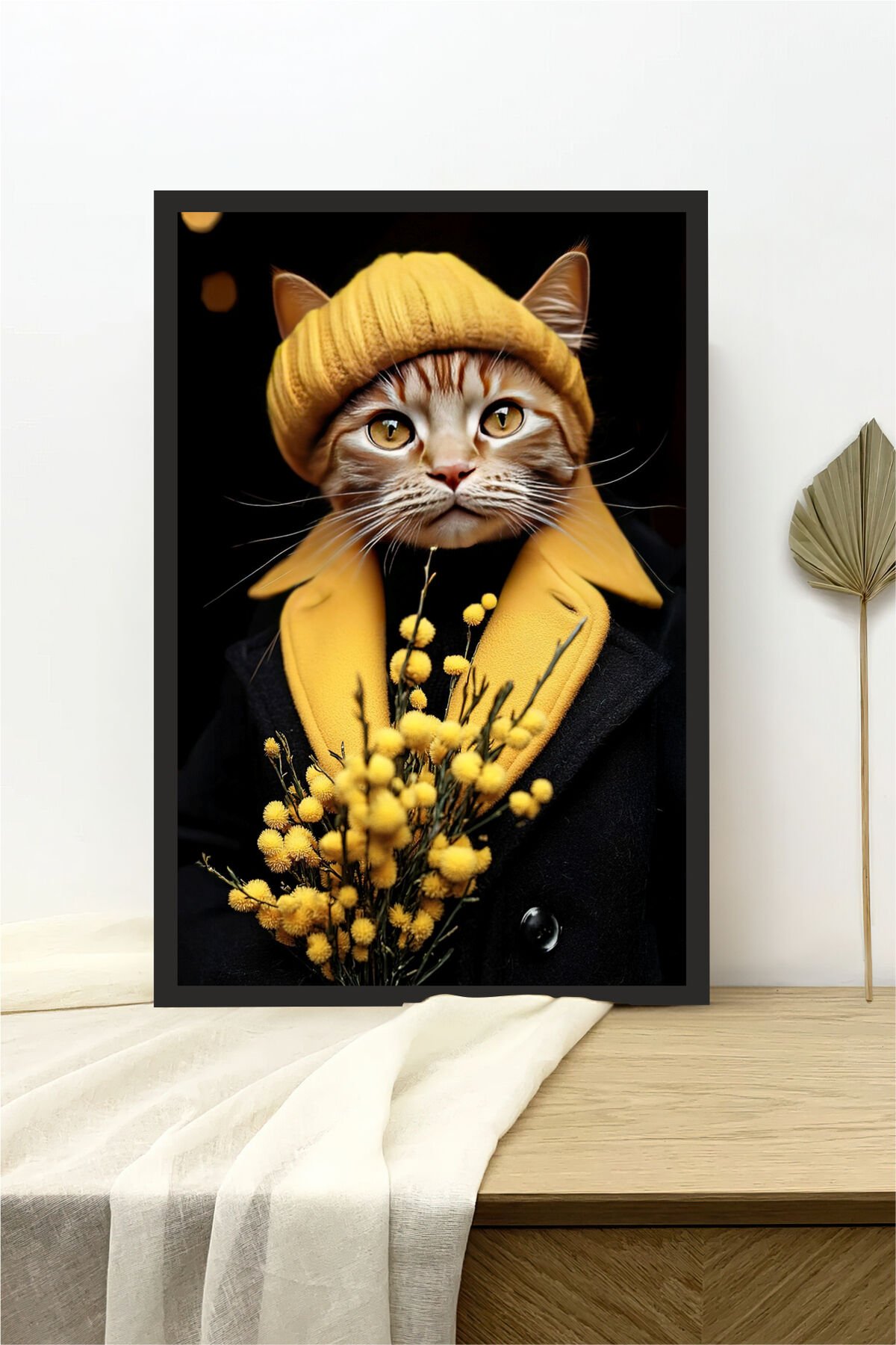 Kedi tasarımlı Çerçeve Görünümlü Mdf Tablo