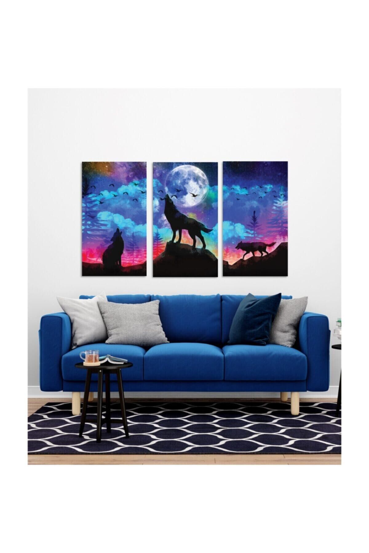 Hediyelik,dekoratif- Kurtlar 3 Parça Mdf Tablo