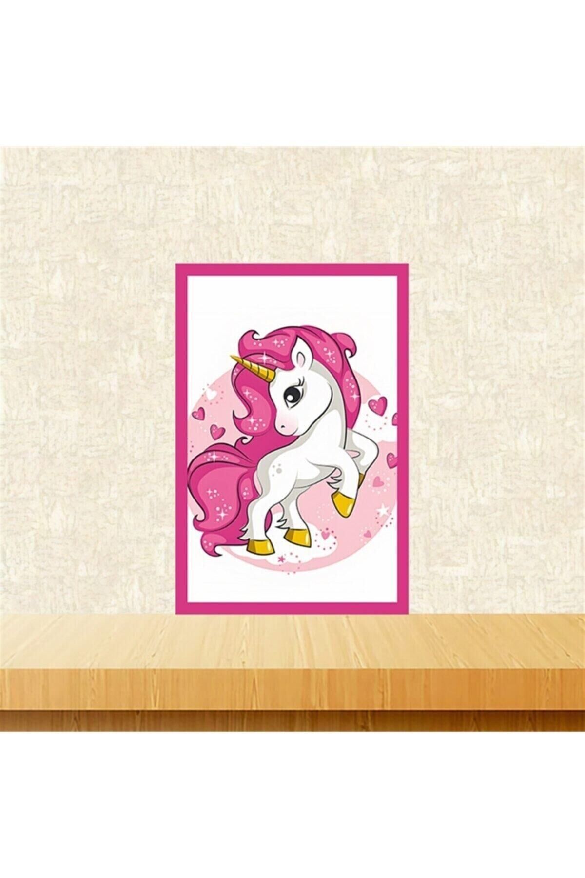 Pembe Unicorn Tasarımlı Retro Ahşap Tablo 20-30 Cm Tkfx5948