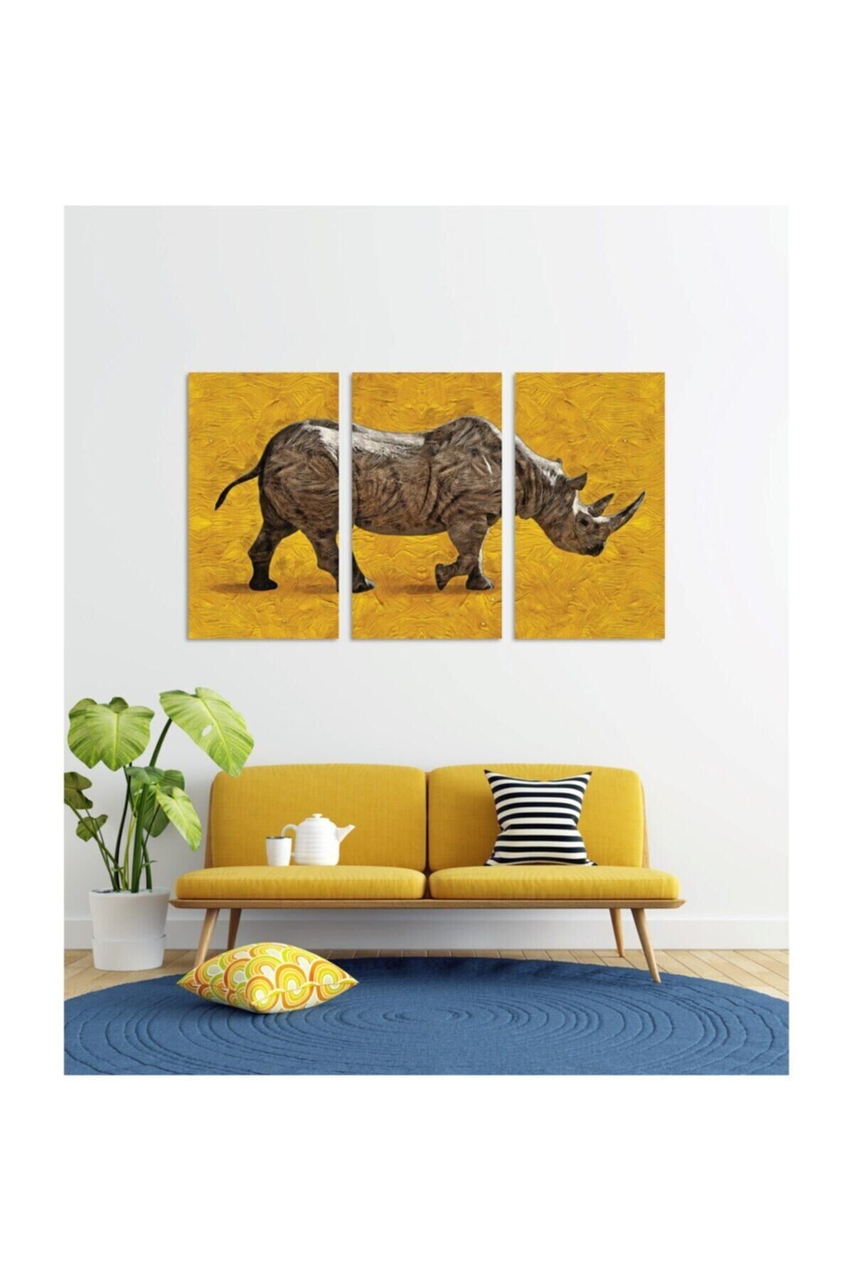 Hediyelik,dekoratif- Gergedan 3 Parça Mdf Tablo