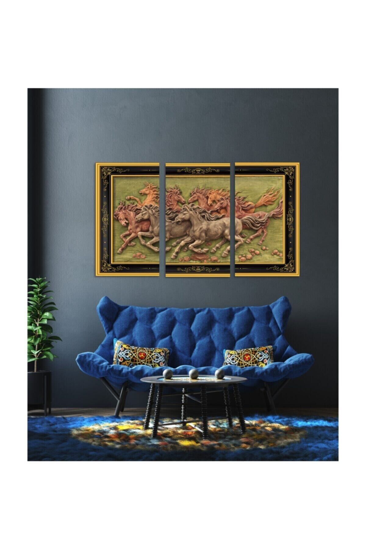 Hediyelik,dekoratif- Koşan Atlar 3 Parça Mdf Tablo