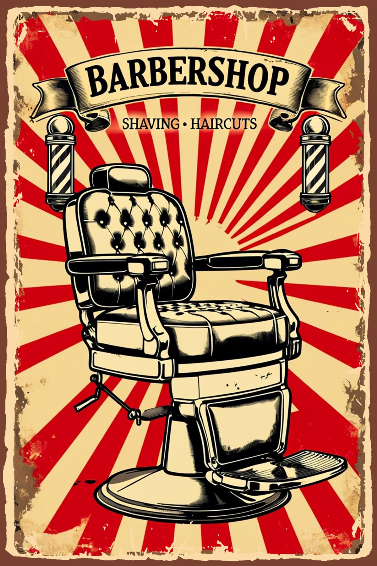 Berber Shop Kuaför Retro Ahşap Dekorasyon Poster, Tablo (20x30) cm