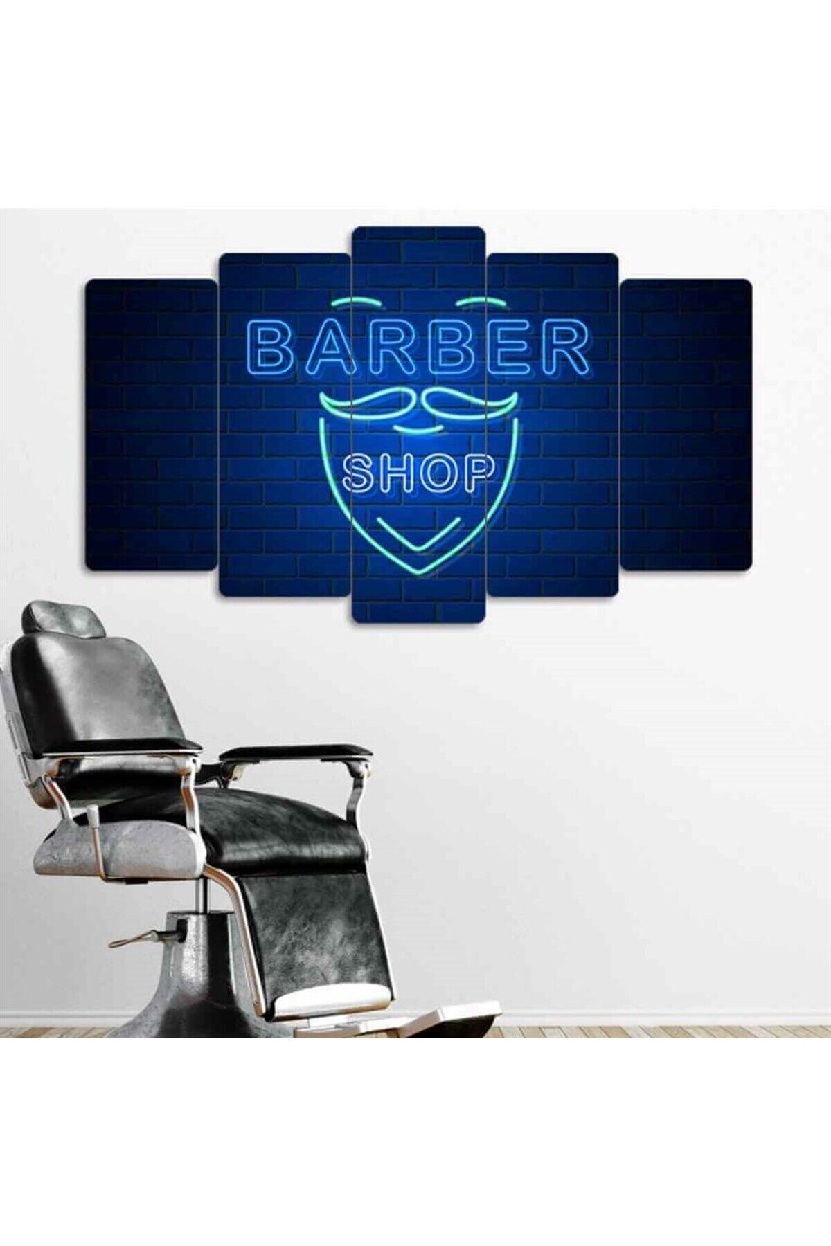 Mavi Barber Shop - 5 Parçalı Berber Tablo