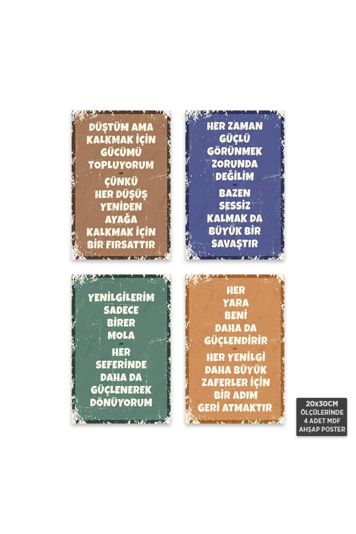 PS1126 - Türkçe Retro Mdf Ahşap Poster Set (4 Adet - 20x30cm)