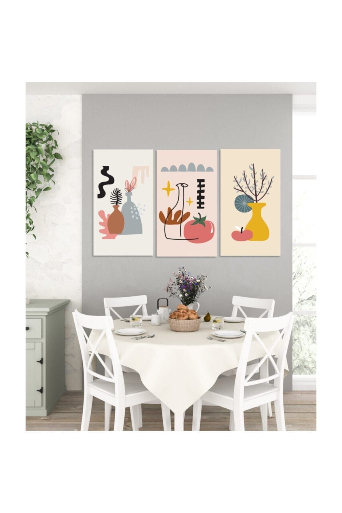 Hediyelik,dekoratif- Minimal Desenler 3 Parça Mdf Tablo