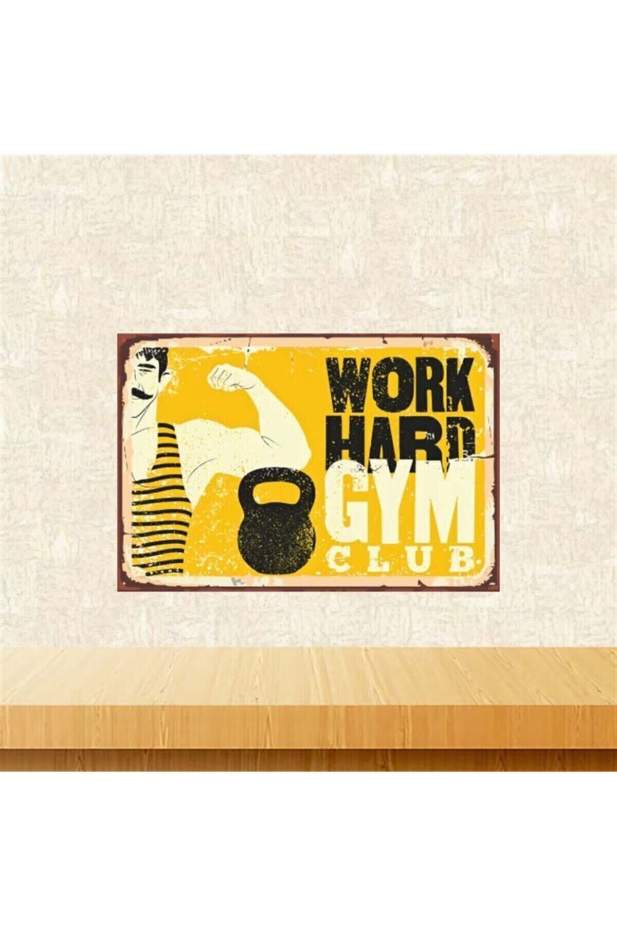 Sarı Work Hard Retro Ahşap Poster Tkfx4170 20-30 cm