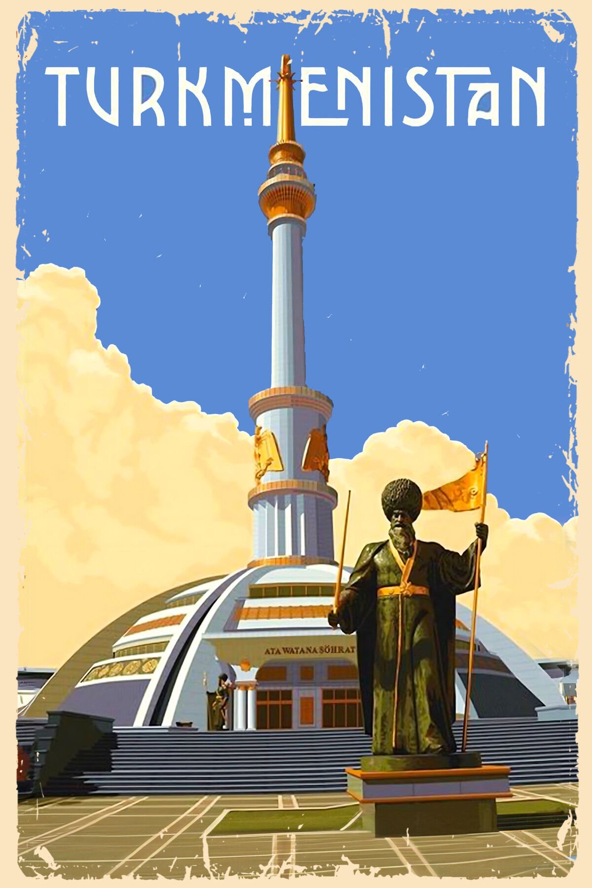 Turkmenistan Retro Ahşap Poster (20x30)