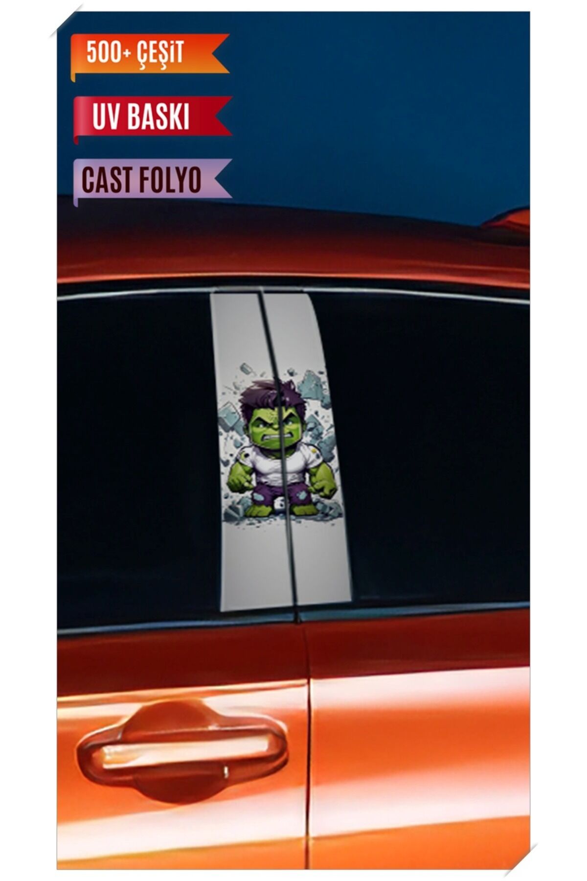 Araç Kapı Direk Kaplama Folyosu Hulk Desenli (Sağ Sol Takım) (2 Adet) - 22x50 Cm