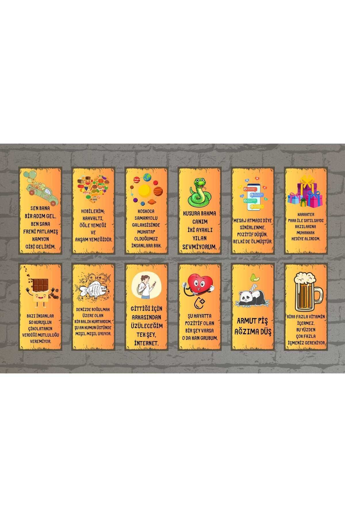 Komik Duvar Yazıları 12 li mini 10x20cm tablo seti