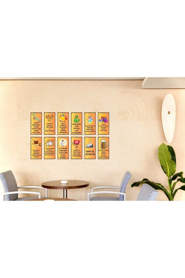 Komik Duvar Yazıları 12 li mini 10x20cm tablo seti