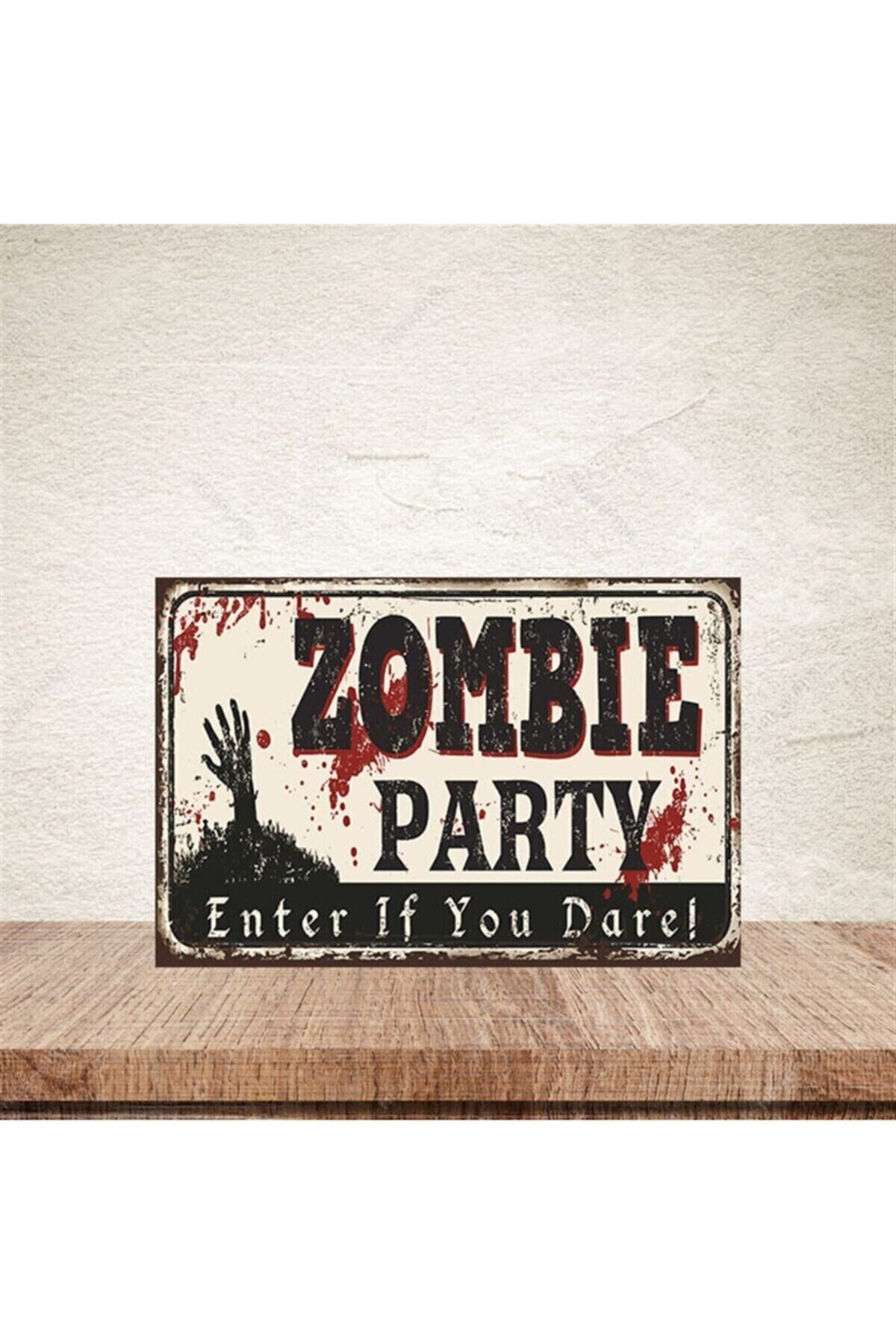 Zombie Parti 20-30 Cm Retro Ahşap Poster