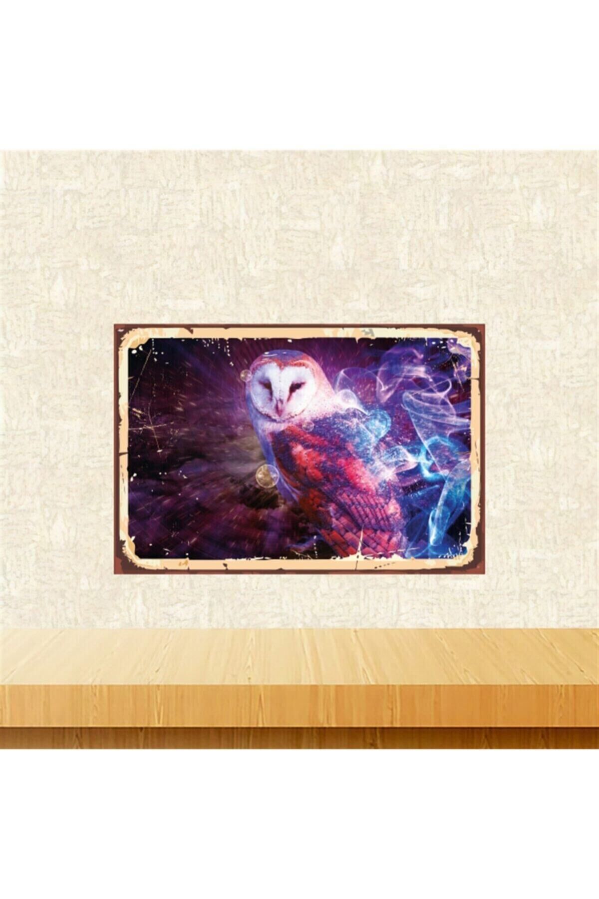 Mor Baykuş Tasarımlı 20-30 Cm Retro Ahşap Tablo Tkfx5416