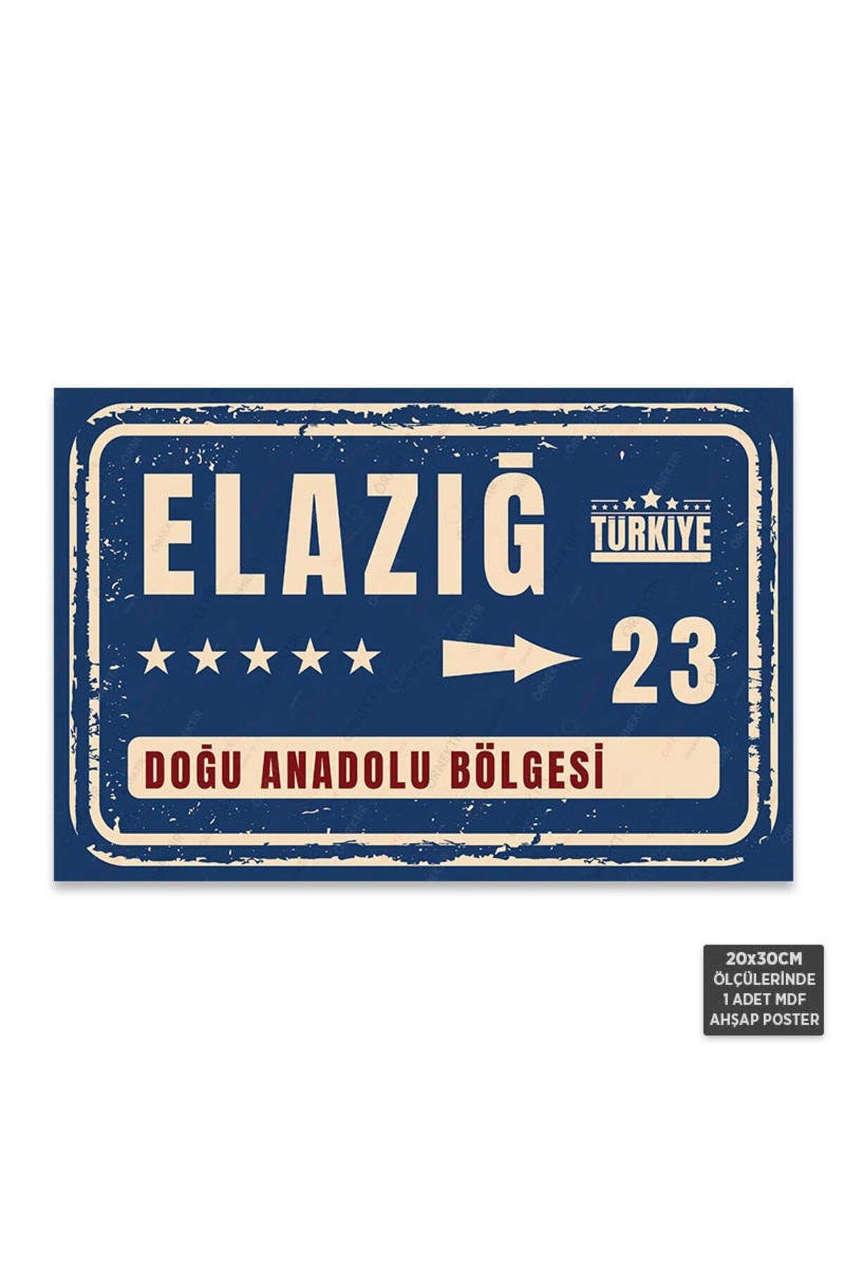 PT1076 - Elazığ Şehir Tabelası Retro Mdf Ahşap Poster (20x30cm)