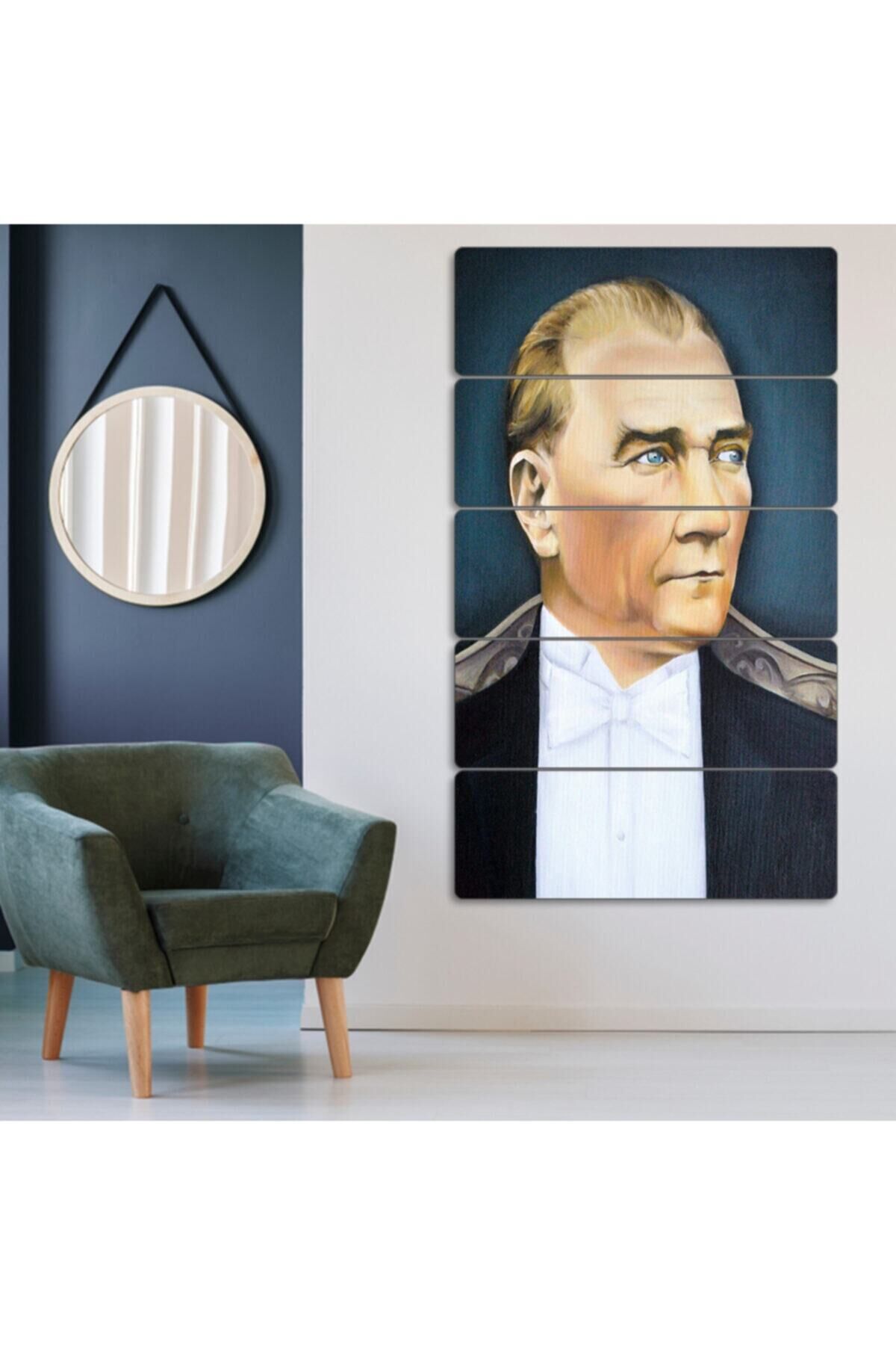Siyah Mustafa Kemal Atatürk 5 Parçalı Tablo