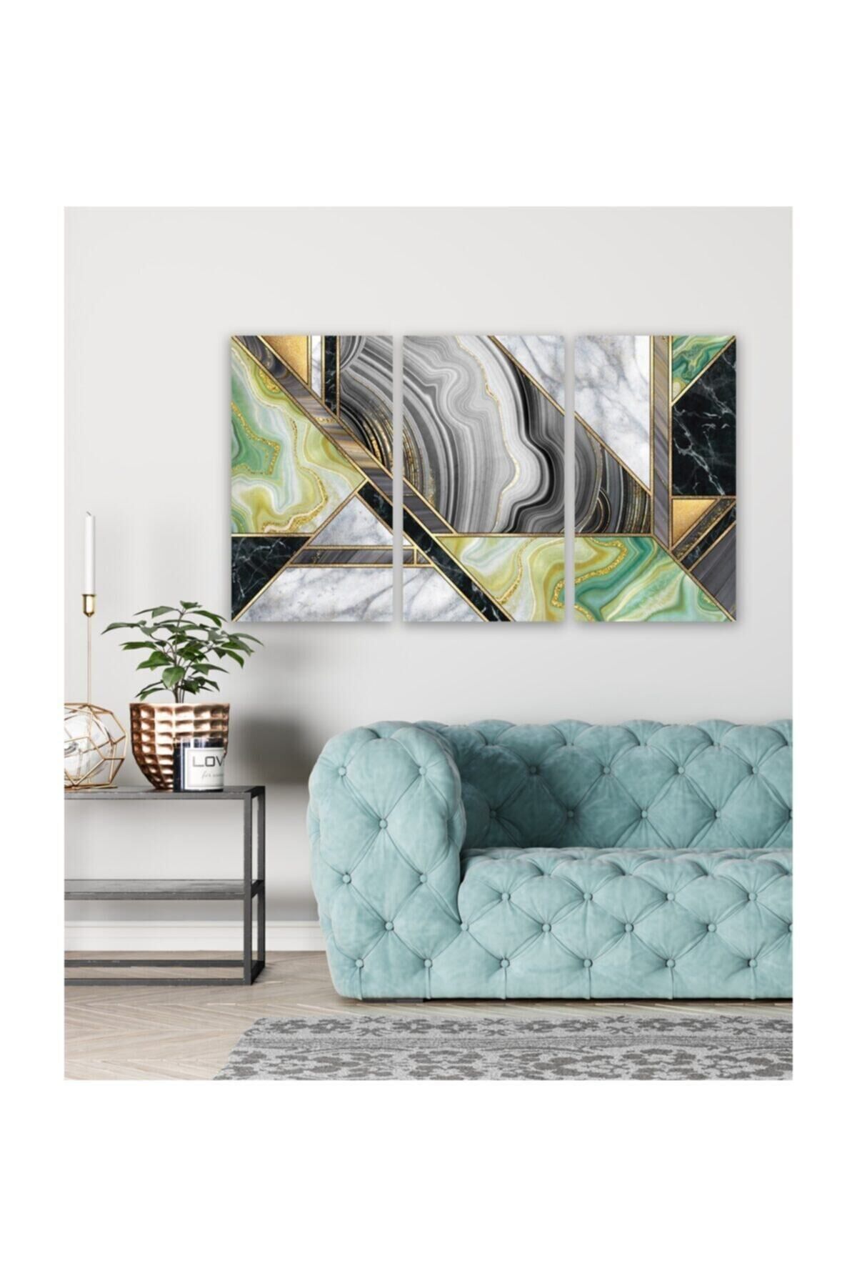 Hediyelik,dekoratif- Mermer Desenli 3 Parça Mdf Tablo