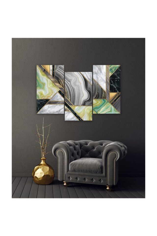 Hediyelik,dekoratif- Mermer Desenli 3 Parça Mdf Tablo