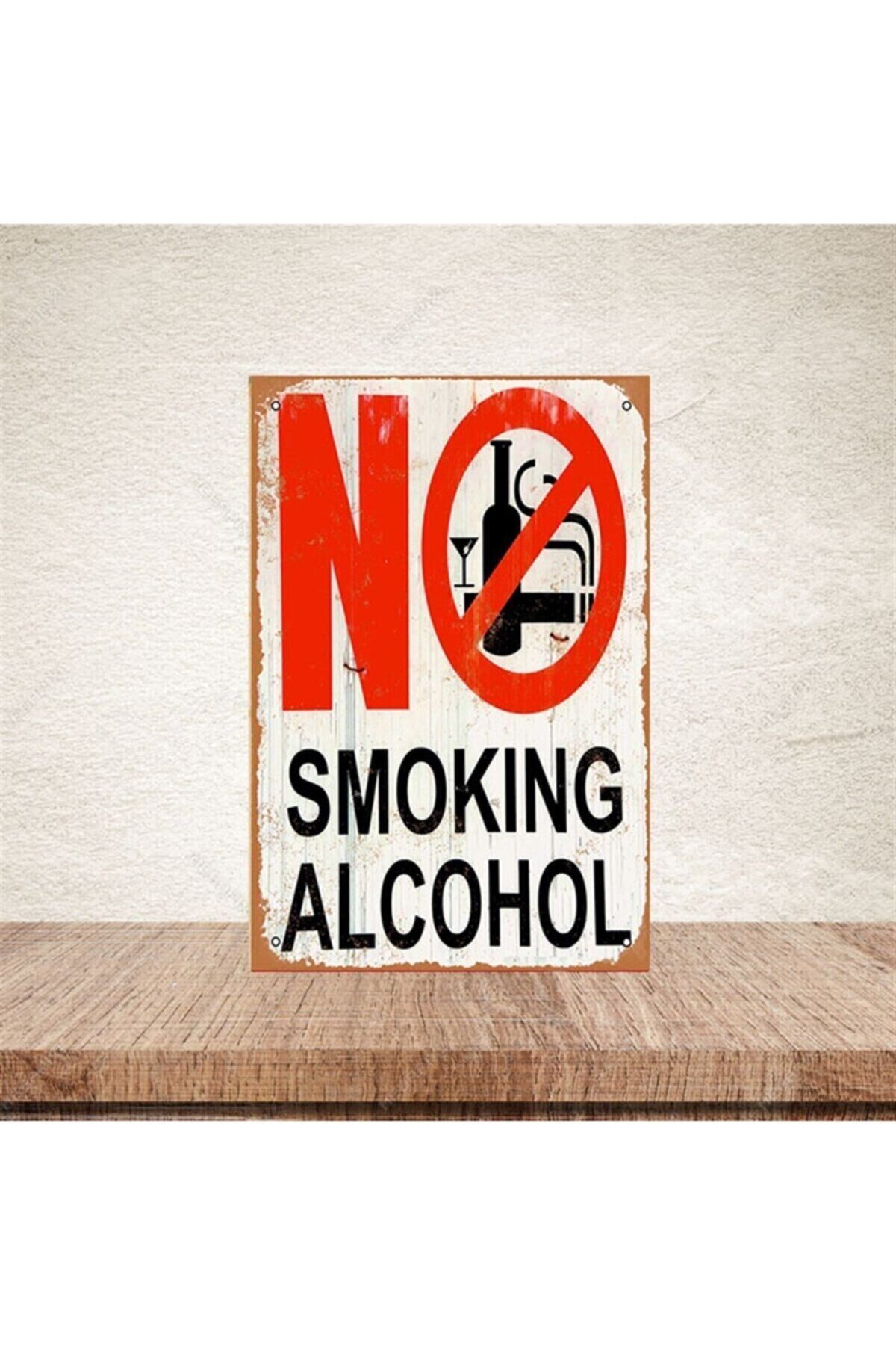 No Smoking Alcohol 20-30 Cm Retro Ahşap Poster