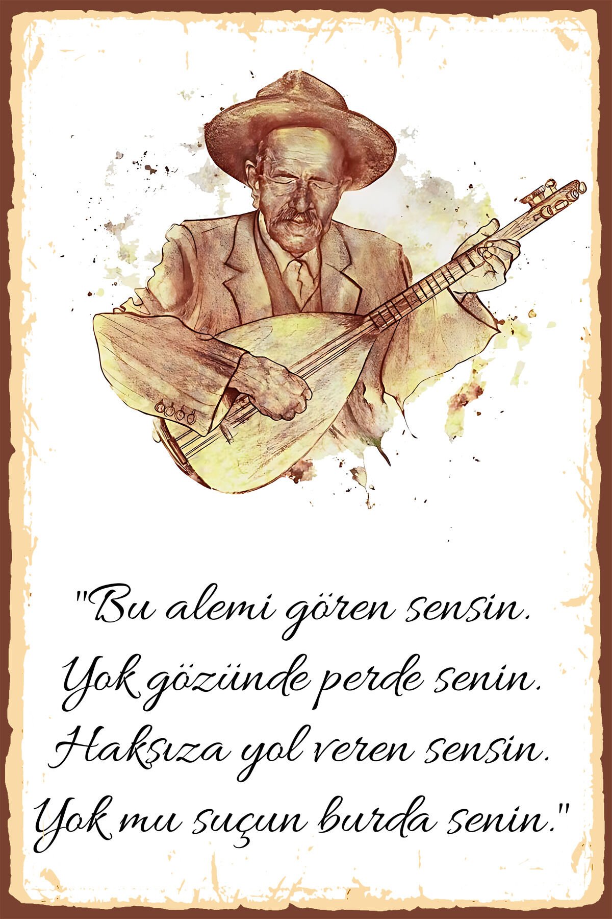 Aşık Veysel Retro Ahşap Poster Tablo