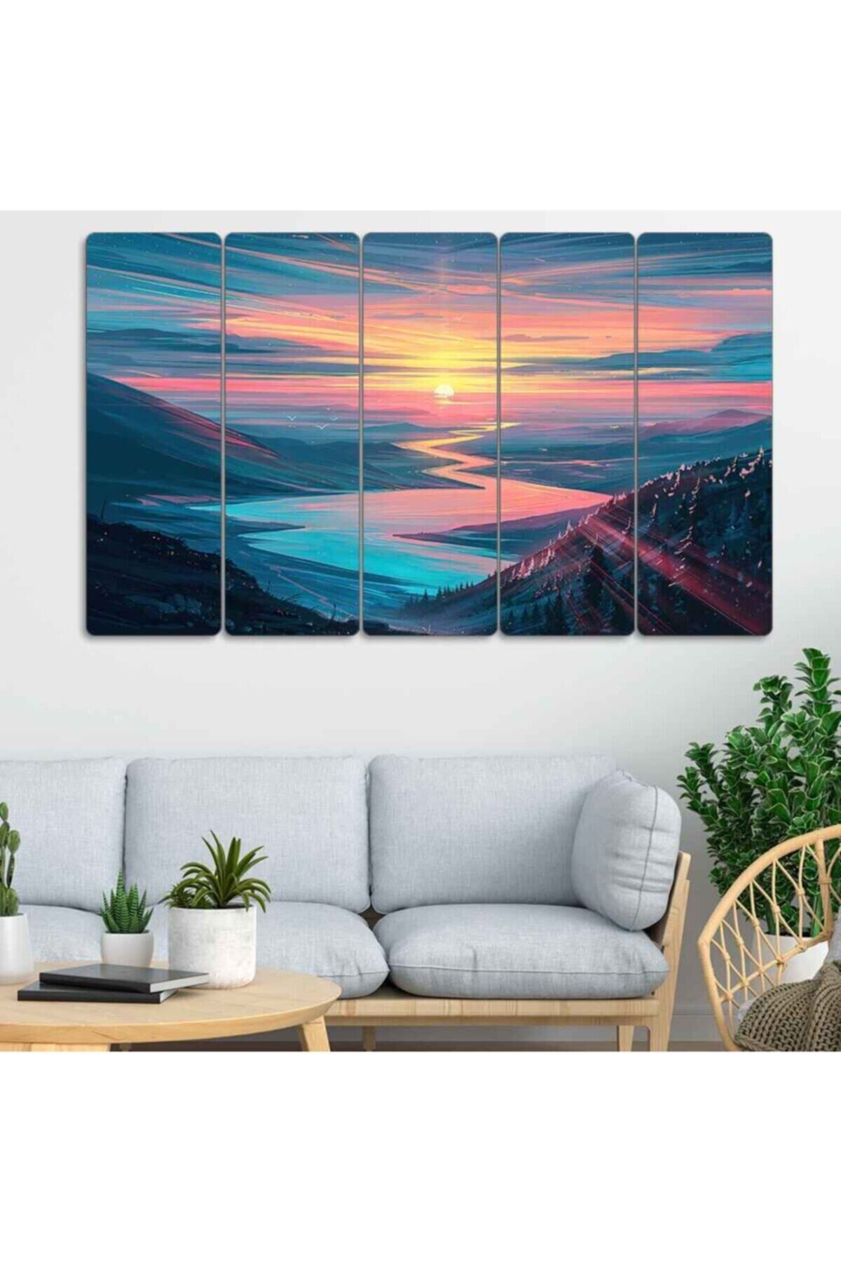 Günbatımı Göl 5 Parçalı Tablo