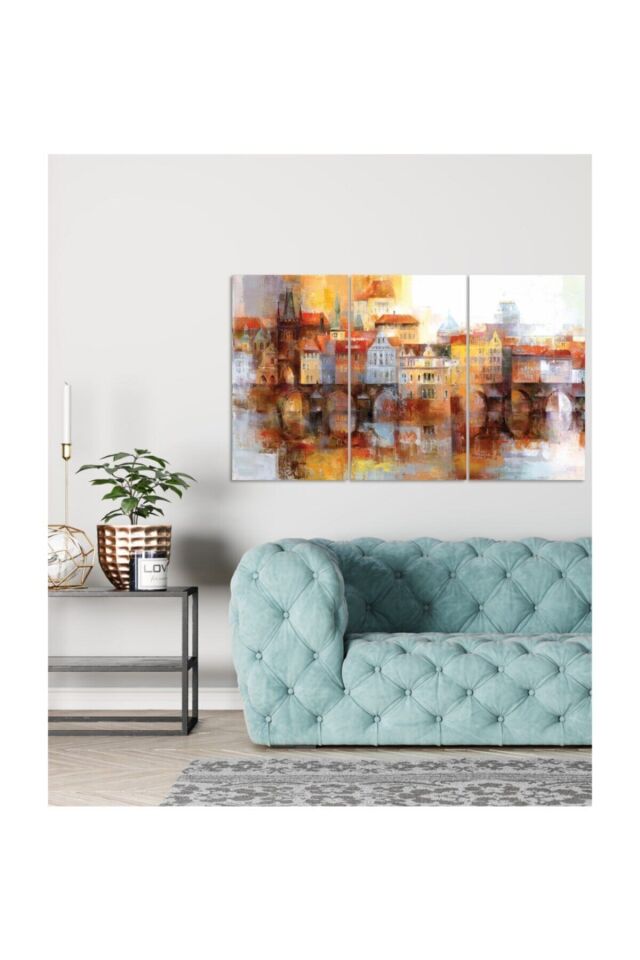 Hediyelik,dekoratif- Yağlıboya Şehir Manzarası 3 Parça Mdf Tablo