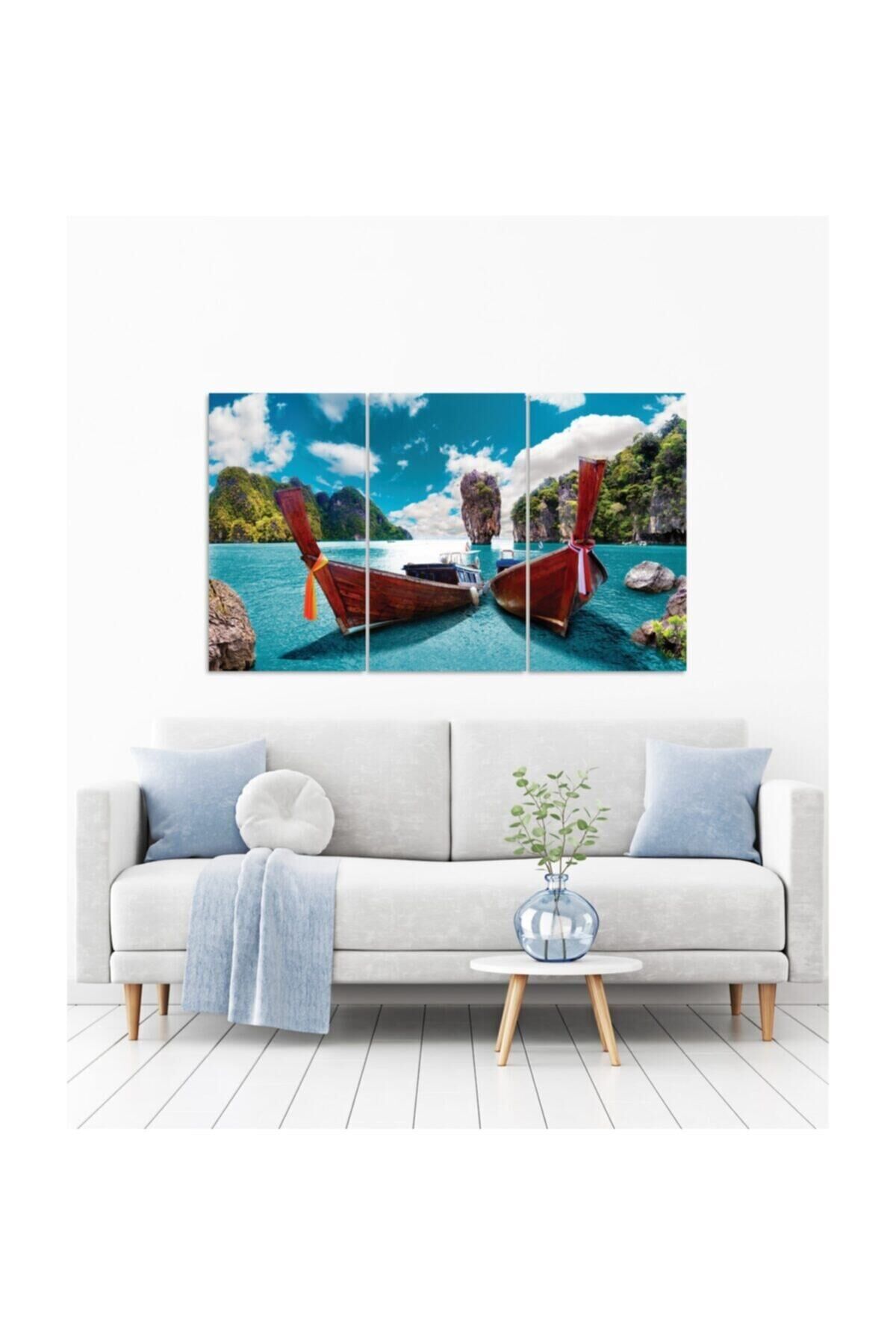 Hediyelik,dekoratif- Kayıklar Ve Deniz Manzarası 3 Parça Mdf Tablo