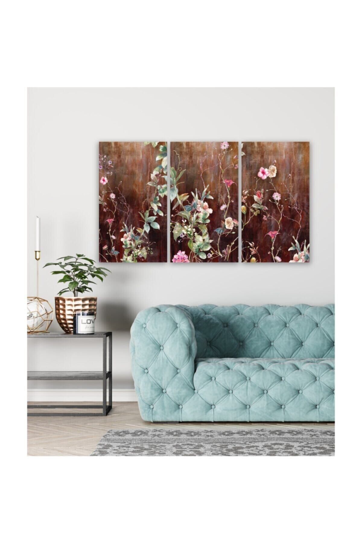 Hediyelik,dekoratif- Pastel Yapraklar 3 Parça Mdf Tablo