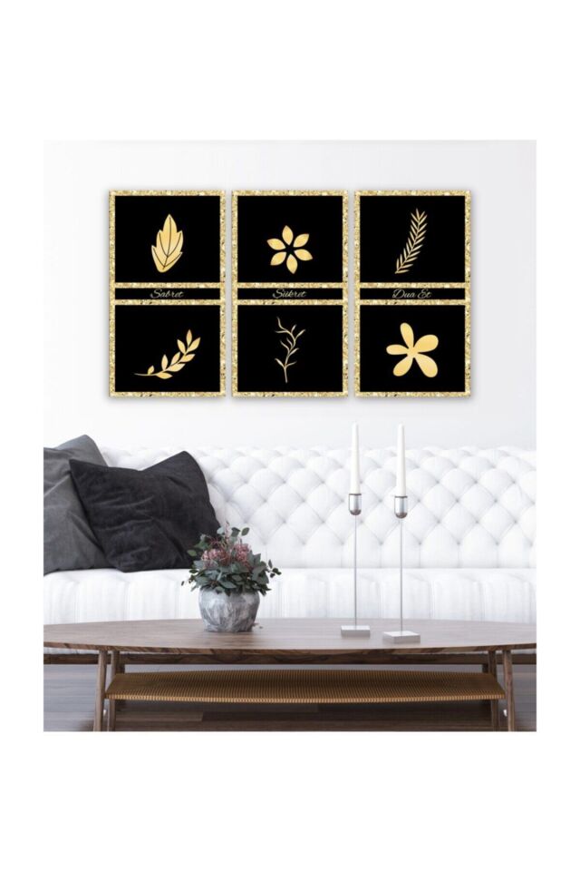Hediyelik,dekoratif- Altın Yapraklar 3 Parça Mdf Tablo
