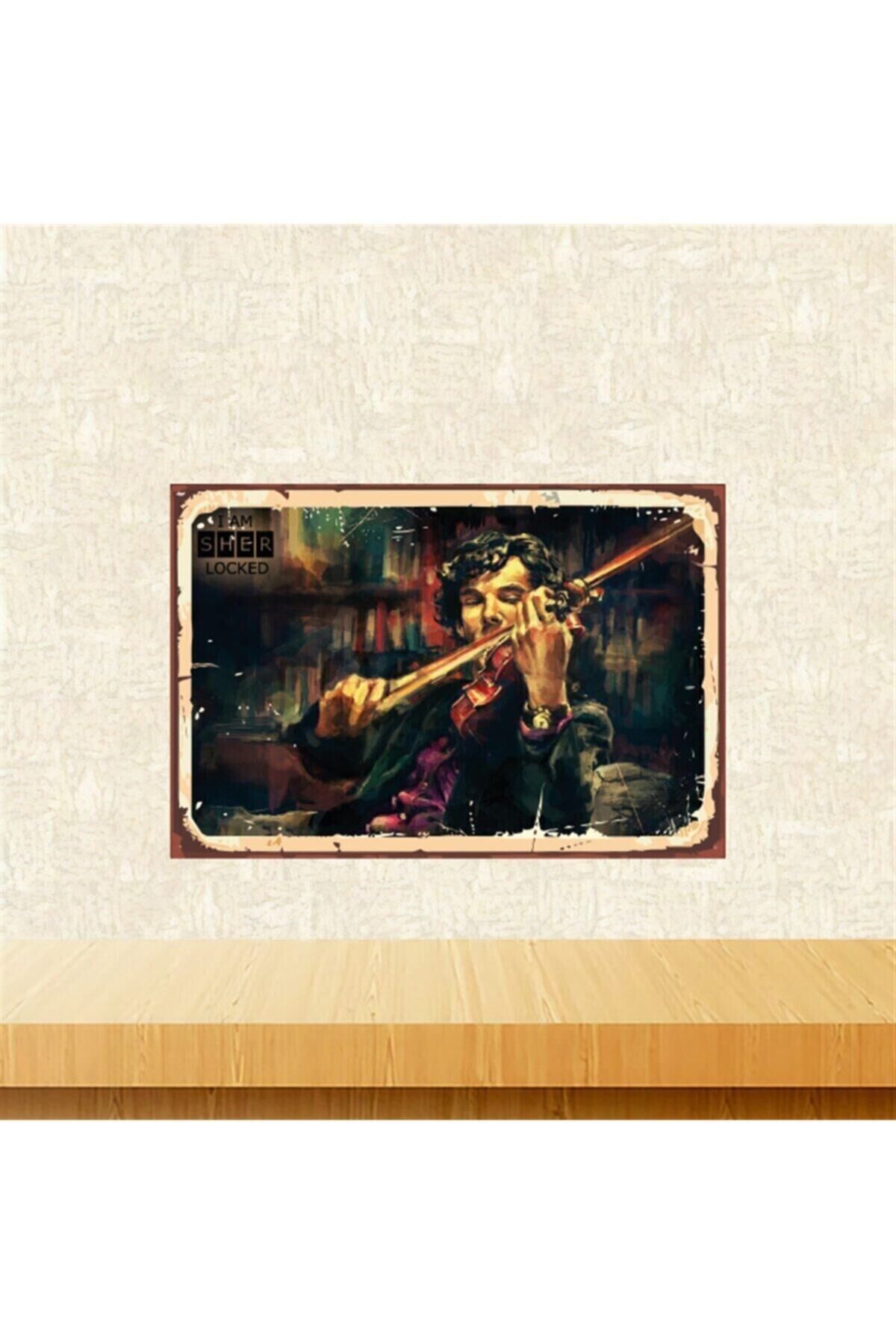 Sherlock Holmes Tasarımlı Retro Ahşap Tablo Tkfx5619