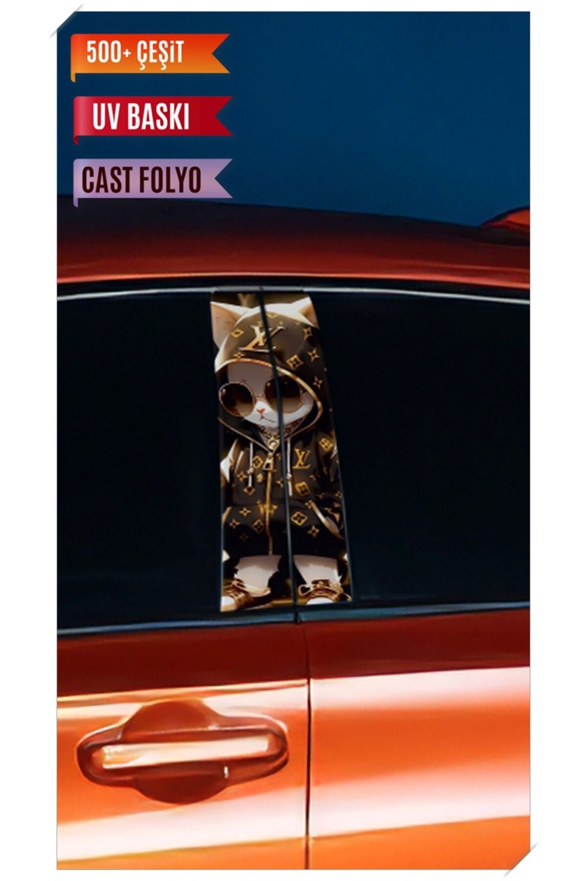 Araç Kapı Direk Kaplama Folyosu Kedi Desenli (Sağ Sol Takım) (2 Adet) - 22x50 Cm