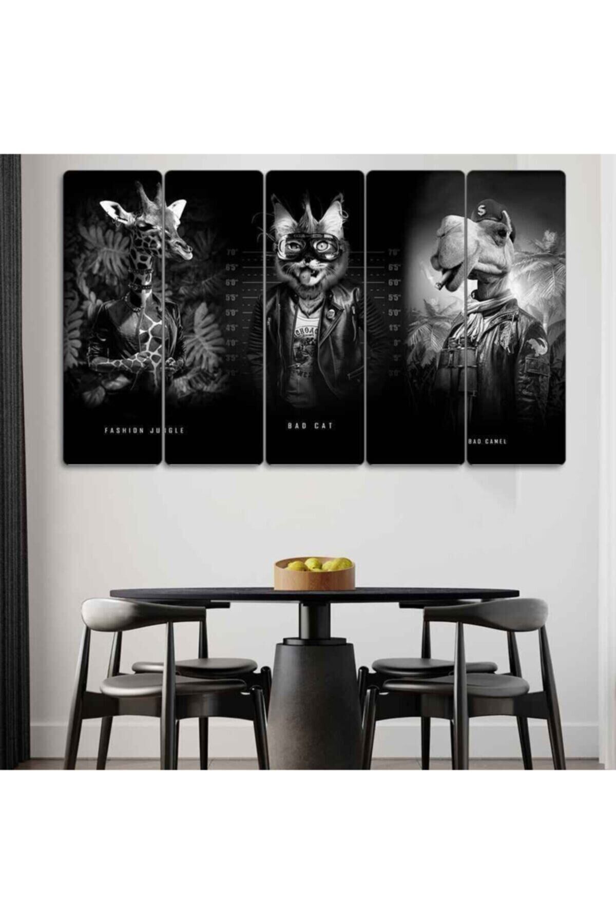 Zürafa, Kedi, Deve - 5 Parçalı Tablo