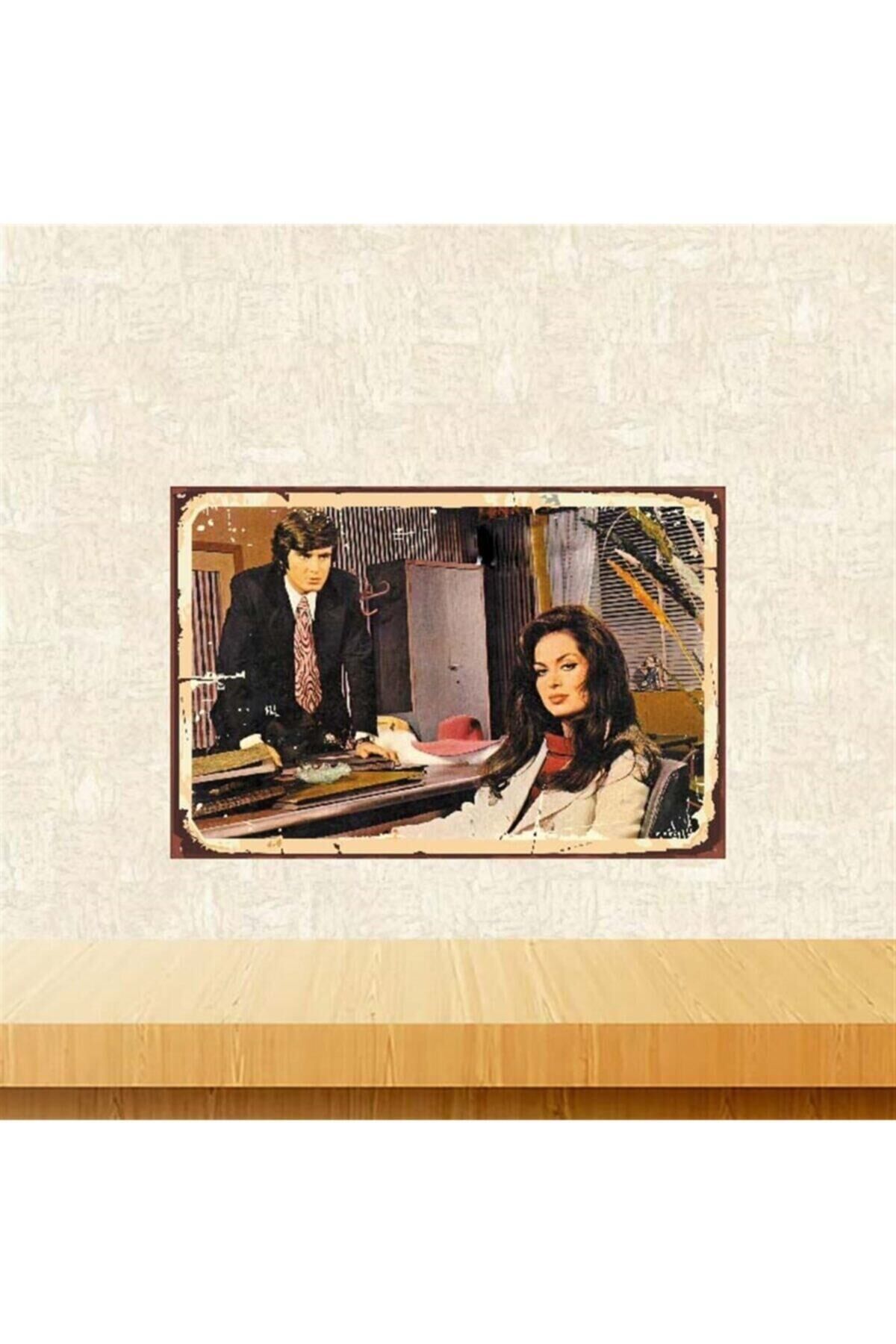 Türkan Şoray Tarık Akan 20-30 Cm Retro Ahşap Poster Tkfx3962