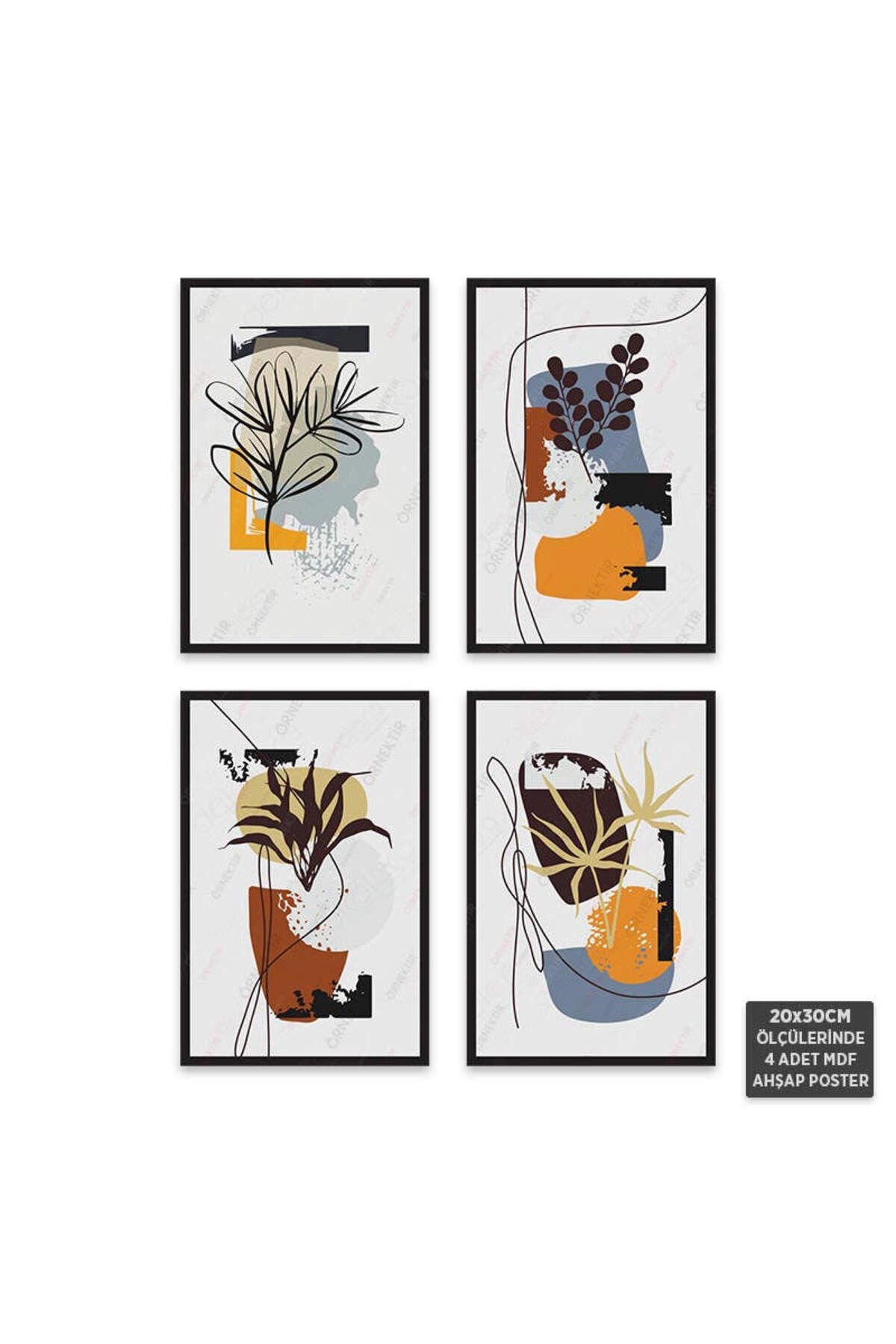 PS1023 - Soyut Modern Mdf Ahşap Poster Set (4 Adet - 20x30cm)