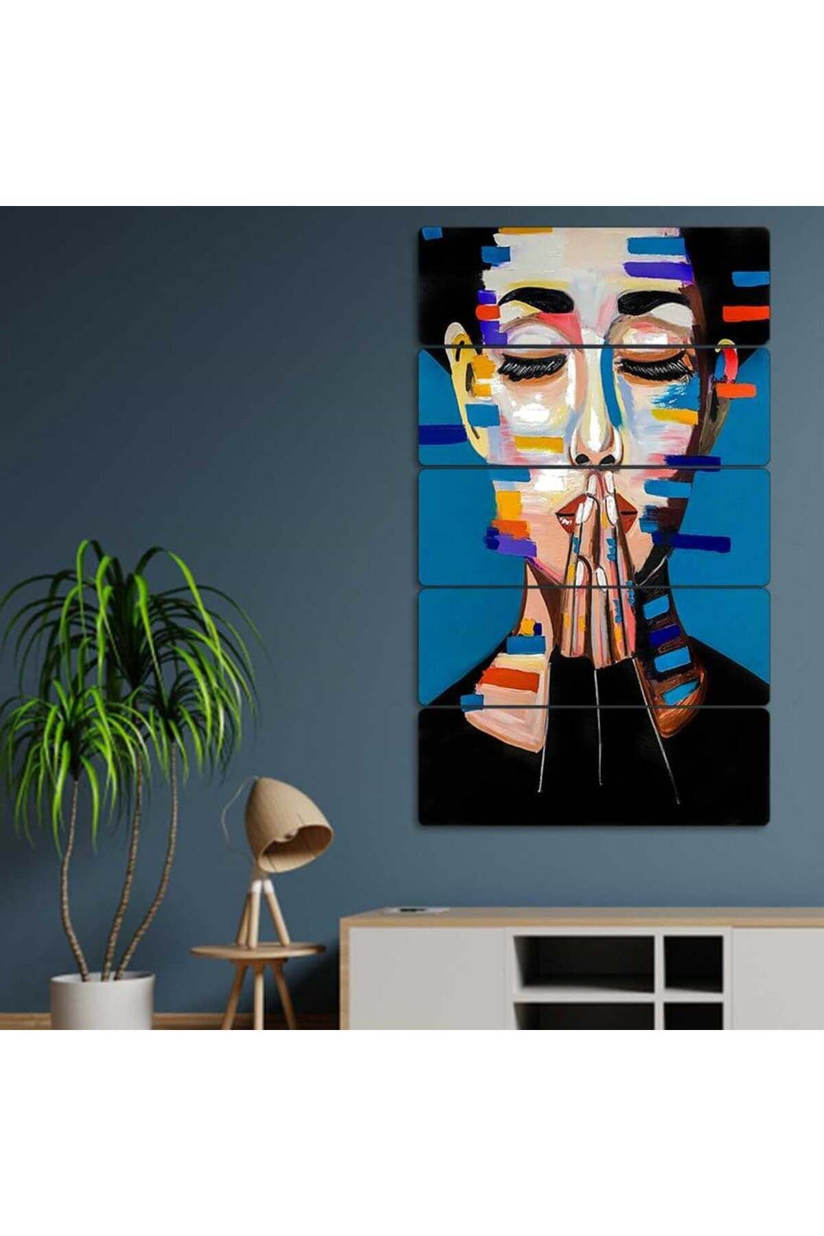 Kadın, Namaste, Yağlı Boya Deseni - 5 Parçalı Tablo