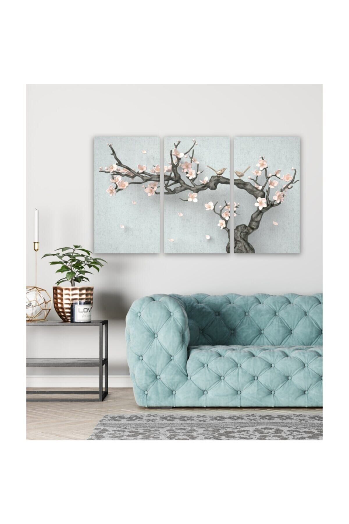 Hediyelik,dekoratif- Dallarda Çiçekler 3 Parça Mdf Tablo