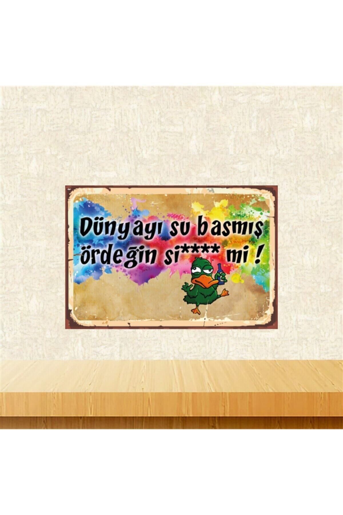 Dünyayı Su Basmış Retro Ahşap Tablo Tkfx5474 20-30 Cm